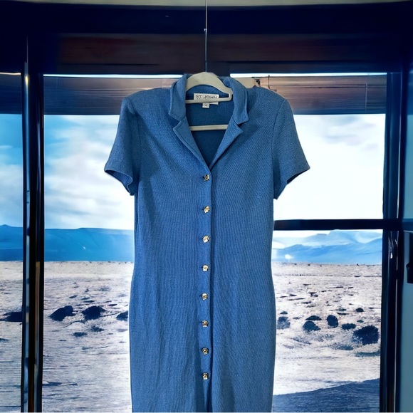 Vintage St John Collection - fab St John buttons SZ 4 dress periwinkle - Picture 2 of 5